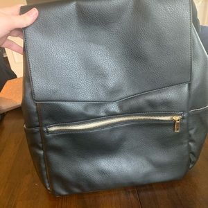 Black leather backpack diaper bag